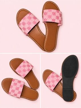 Pink Slide Sandals with Patterned Strap